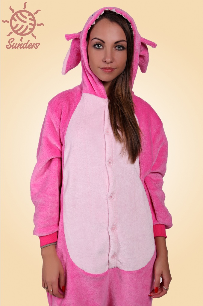 Карнавальный костюм "Зайца" кигуруми розовый